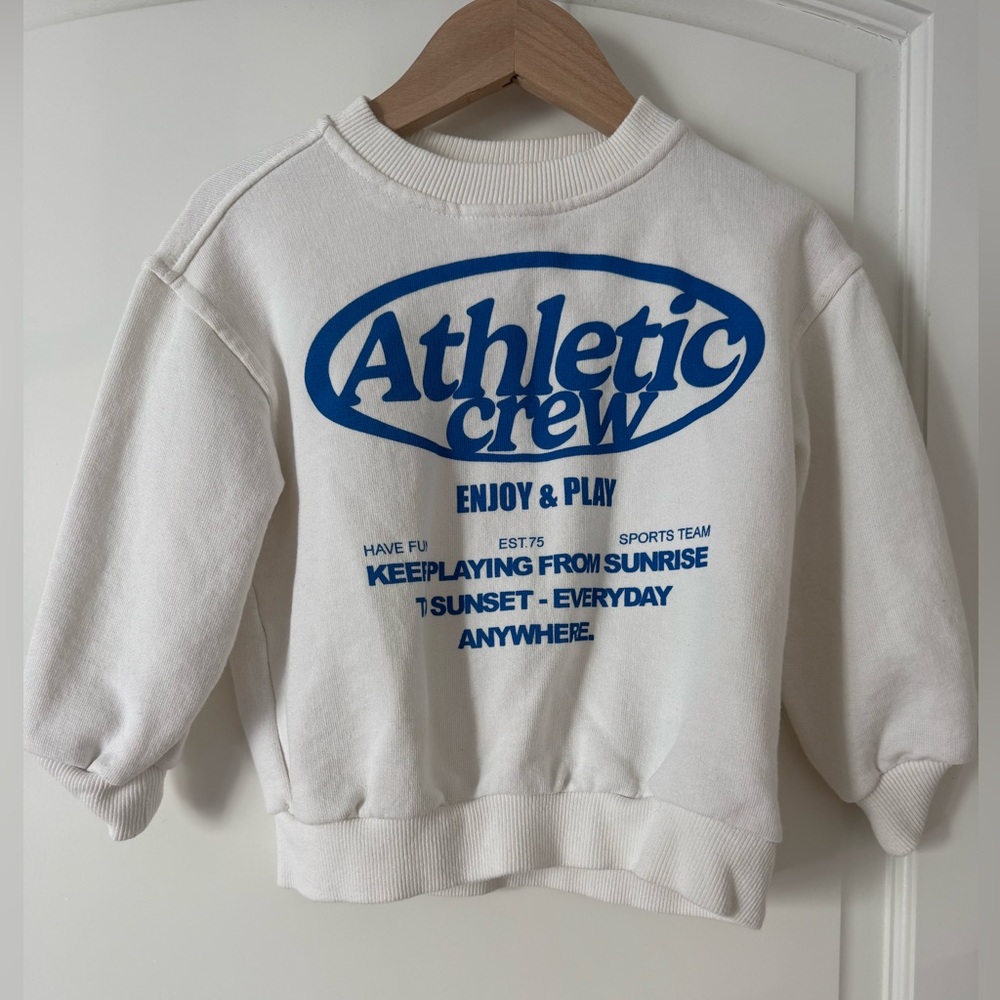 Zara Kids Athletic Crew Graphic Sweatshirt - White with Blue Print size 3 Years